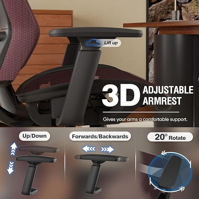 ELABEST T96 Mesh Office Chair,Ergonomic Computer Desk Chair,Sturdy Task Chair- Adjustable Lumbar Support & Armrests,Tilt Function,Comfort Wide Seat,Swivel Home Office Chair