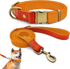 Dog Collar and Leash Set with Metal Quick Release Buckle, Adjustable, Breathable Nylon, Durable, Soft and Comfortable, No Pull for Walking and Training, Orange, L (14.9"-22.8")