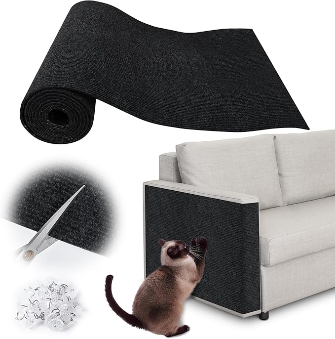 Cat Scratch Furniture Protector - 138" x 13.8" Trimmable Self-Adhesive Cats Claws Scratch Pads, DIY Cat Climbing Couch Protector for Scratch Post Cat Tree Replacement Indoor (Black)