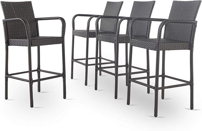 Christopher Knight Home Delfina Outdoor Wicker Barstools, 4-Pcs Set, Grey