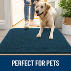 OLANLY Dog Door Mat Set 2-Piece 30x20, Absorbs Moisture and Dirt, Absorbent Non-Slip Washable Doormat, Quick Dry Chenille Mud Mat for Dogs, Entry Indoor Entryway Carpet for Inside Floor, Atlantic Blue