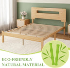 ZIYOO Solid Bamboo Wood Full Size Bed Frame with Storage Headboard, 14 inch Platform Bed Frame Full No Box Spring Needed with Steel Slats, Sturdy and Stable, Easy Assembly, Noise Free