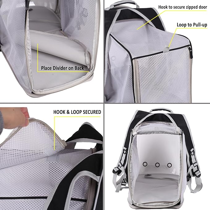 halinfer Dual Extension Pet Backpack Carrier for Large Cat and Small Puppy up to 20 Pounds, Clear Space Capsule Astronaut Transparent Bubble Window Pet Vet Travel Visit Bag