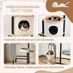 Cat Tree, 66In Cat Tower with Scratching Post, Tall Multi-Level Cat Houses for Indoor Cats Large Adult, Cute Cat Post Cat Condos with Dangling Ball,Plush Platform, Hammock, Big Cats Climbing Tower