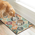 Dog Food Mats for Floors Absorbent, Cat Food Mat - Pet Cat Feeding Mat Quick Dry, Dog Bowl Mats for Water, Pet Supplies Feeding Placemat 16" x 24" Orange Boho