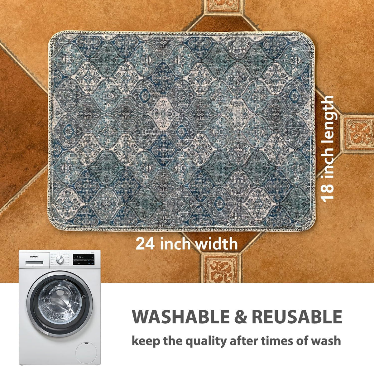 nunubaby Washable Pee Pads for Dogs, Stylish, Non-Slip and Leak-Proof Pee Pads. Reusable Potty Pads for Dogs for Crates and Floors.(Blue/Multi, 18" x24" )