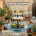 Solar Cascade Hanging Bird Bath Fountain, Solar Fountain Pump with 8 Nozzles, Hanging Bird Bath with Water for Outdoors Garden Patio Backyard Lawn Decor (Gray)