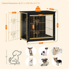 DWANTON Dog Crate Furniture with Cushion, Wooden Kennel Table with Double Doors, Indoor Dog House, Small/Medium/Large Size, 27.2" L, Black+Gold