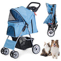 LEMY Pet Stroller,4 Wheels Dog Cat Stroller for Small Medium Dog Cats Carrier Jogger Travel Foldable Puppy with Storage Basket and Cup Holder(Blue)