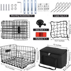 Aodaer Bike Basket with Removable Liner Bag Cargo Net Large Folding Bike Basket Quick Release Metal Ebike Basket Bicycle Storage Basket for Carrying Fruit & Grocery Pets Dogs