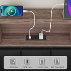 VECELO Farmhouse Metal Bed Frame Twin Size with Wooden Headboard & Footboard, Solid Platform Mattress Foundation with Storage, LED Light, Charging Station, USB Ports, Noise-Free, Easy Assembly, Black