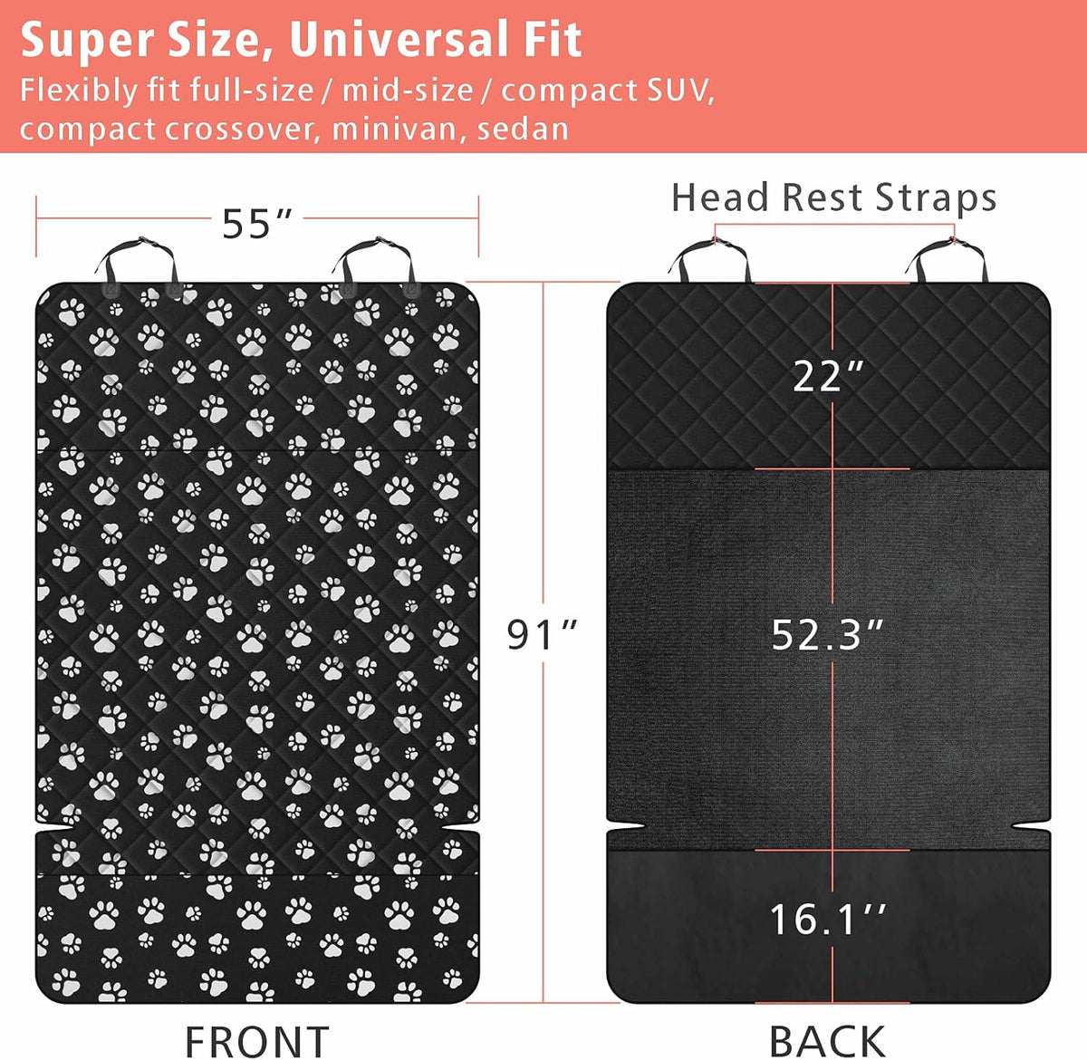 F-color SUV Cargo Liner for Dogs, Water Resistant Pet Cargo Cover Dog Seat Cover Mat for SUVs Sedans Vans with Bumper Flap Protector, Non-Slip, Large Size Universal Fit, Paw Print