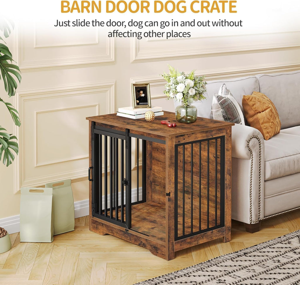 27.2" Dog Crate Furniture with Barn Door. Everyday comfort that fits naturally into your space.