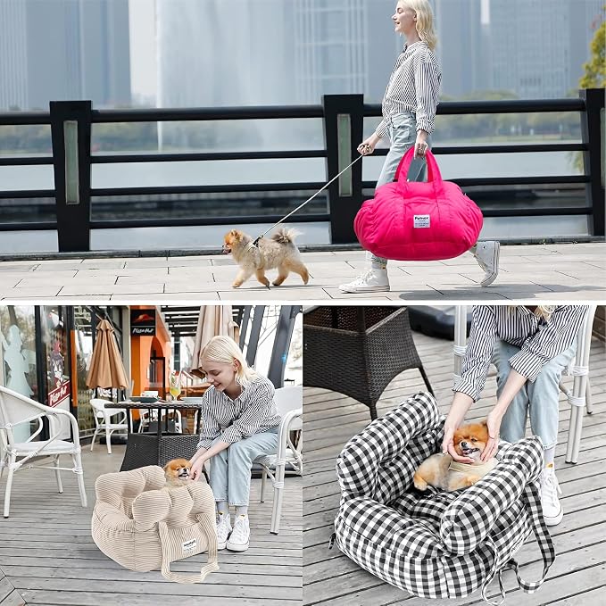 Dog Car Seat for Small Dogs, Portable Puppy Car Seat of Easy Installation, Fashionable Pet Carrier Bag with Large Pockets, Machine Washable Dog Booster Seat (Pink)