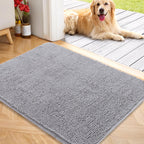 OLANLY Dog Door Mat for Muddy Paws 40x32, Absorbs Moisture and Dirt, Absorbent Non-Slip Washable Doormat, Quick Dry Chenille Mud Mat for Dogs, Entry Indoor Entryway Carpet for Inside Floor, Light Grey