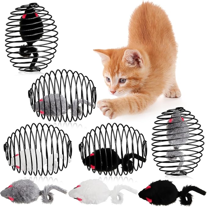 Jecery 5 Pcs Halloween Cat Spring Balls Toys Stretchable Rolling Balls Colorful Playful Coils Interactive Spring Action Toy Caged Rats for Kitten Cat Pet Supplies(Mouse,Black,5 Pcs)