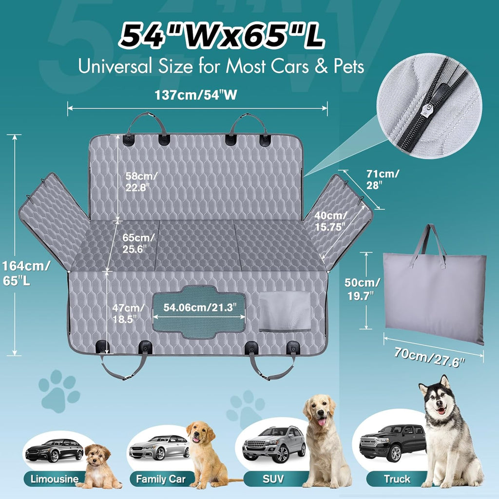 Back Seat Extender for Dogs-Supports 400lb,Waterproof Dog Car Seat Cover Hard Bottom-Detachable,600D Heavy Duty Scratch Proof Nonslip Soft,Dog Hammock for Car,SUVs-Grey