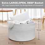 XXXL Large Cotton Rope Blanket Basket for Living Room, Woven Rope Storage Baskets for Organizing, Nursery Kids Toy Baskets Storage Bin Organizer, Baby Laundry Basket Hamper, Decor Basket, 88L
