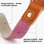 Plutus Pet Genuine Leather & Hemp Dog Collar – Adjustable Heavy Duty Pet Collar with Quick Release Metal Buckle, Soft & Stylish for Puppy and Small, Medium, Large Dogs (Pink, S)