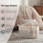 OIAHOMY Large Storage Basket, Cotton Rope Woven Blanket Basket, Toy Bin for Baby Room, Container for Blanket Storage in Living Room, 20''×16''×12'', Black & White