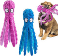 Alphatool Squeaky Dog Toys - 2pcs Soft Plush Chew Crinkle Puppy Toys to Keep Them Busy, Octopus No Stuffing Interactive Essentials for Teething Small Medium Pets Dogs Gifts