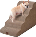 EHEYCIGA Curved Dog Stairs Ramp for High Beds, 5-Step Extra Wide Dog Steps for Small Dogs and Cats, Pet Stairs for High Bed Climbing, Non-Slip Balanced Pet Step Indoor, Camel