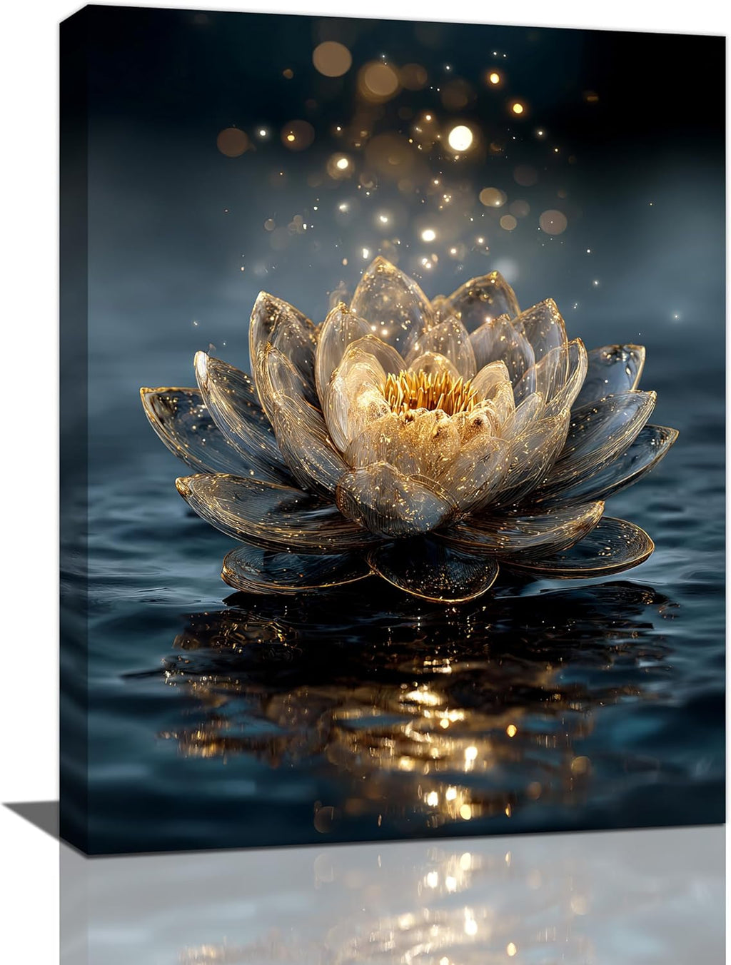 Zen Lotus Canvas Wall Art Mystical Lotus Bloom in Water Aesthetic Pictures Wall Decor Modern Meditation Spiritual Painting Print Framed Artwork Decorations Gifts for Yoga Spa Room Bathroom 12"x16"