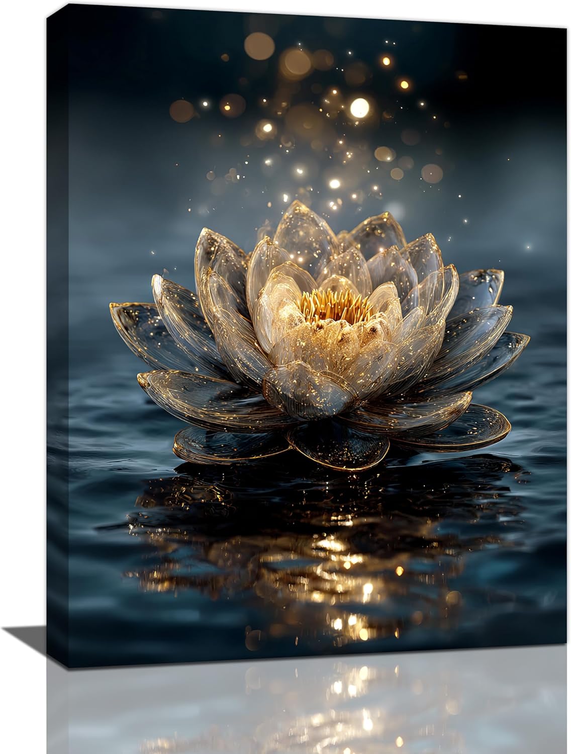 Zen Lotus Canvas Wall Art Mystical Lotus Bloom in Water Aesthetic Pictures Wall Decor Modern Meditation Spiritual Painting Print Framed Artwork Decorations Gifts for Yoga Spa Room Bathroom 12"x16"