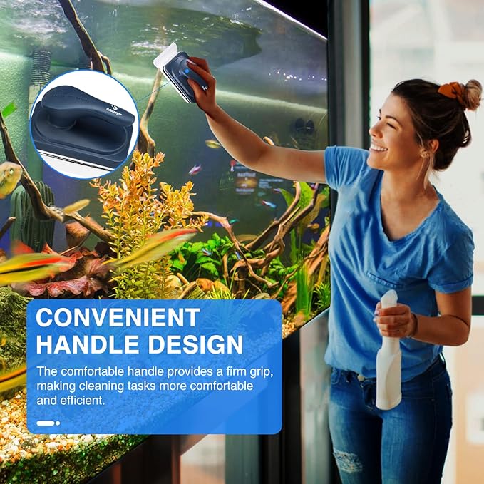 fishkeeper Aquarium Strong Magnetic Glass Cleaner Brush, Fish Tank Algae Magnet Cleaning Tool with 2 Detachable Scrapers, Mag Float Scrubber for 0.25-0.625Inch Glass and Acrylic Tanks