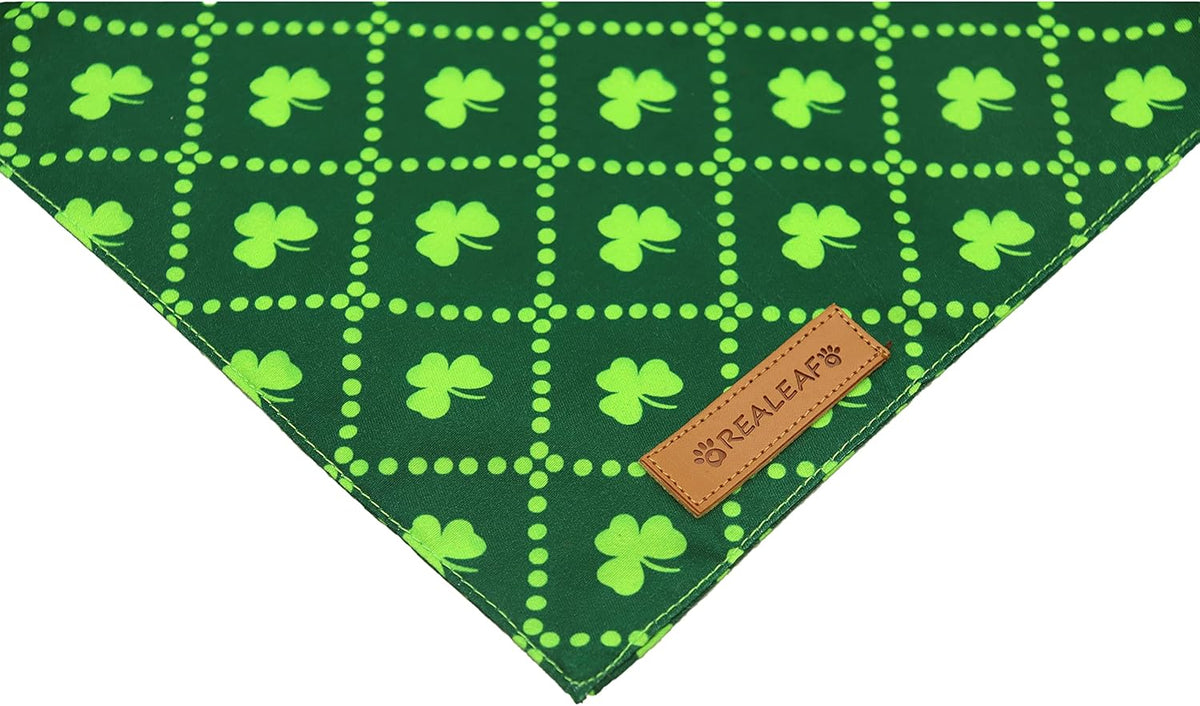 Realeaf St. Patrick's Day Dog Bandanas 2 Pack, Reversible Green Shamrock Pet Scarf for Boy and Girl, Premium Durable Fabric, Holiday Bandana for Small Medium Large and Extra Large Dogs (Small)