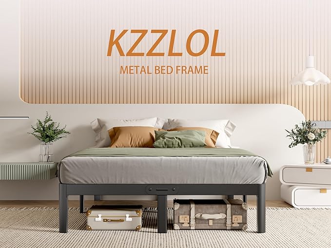 Full Size Bed Frame 12 Inch, Black Metal Full Bed Frame No Box Spring Needed, DIY Headboard Holes, Heavy Duty Steel Support 3500 LBS, Noiseless, Round Corner Legs, Storage Space, Easy Assembly