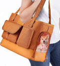 Cat Carrier, Dog Carrier, Pet Carrier, Foldable Waterproof Premium PU Leather Oxford Cloth Dog Purse, Portable Bag Carrier for Small to Medium Cat and Small Dog-Brown