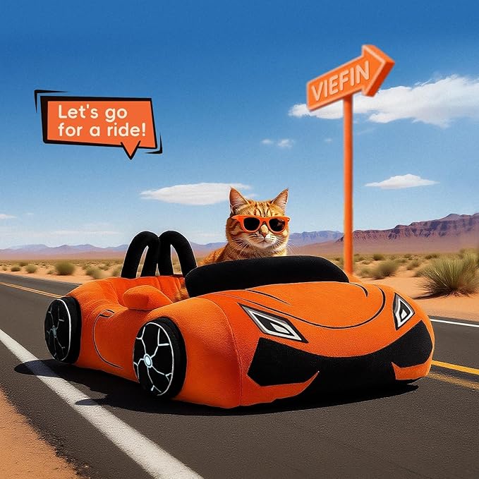Cute Cat Beds Kitten Beds, Soft Small Dog Beds, Washable Pet Beds for Puppy and Kitty, Funny Supercar Cat Toys, 24 Inch