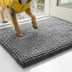 Deconovo Plush Waterproof Mats for Dogs, Absorbent Non-Slip Door Mat for Muddy Paws, 1.1" Thick Indoor Mat, Machine Washable Shaggy Pet Bed Mat, Quick Dry Indoor Entryway Rug, Gray, 32x20 Inch