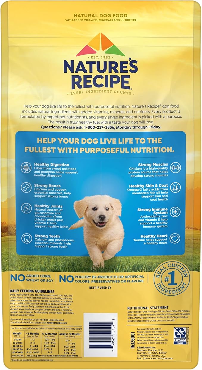 Nature's Recipe Grain Free Puppy Dry Dog Food, Chicken, Sweet Potato & Pumpkin Recipe, 4 lb. Bag