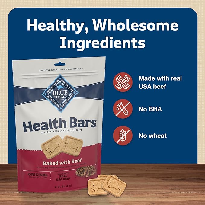 Blue Buffalo Health Bars Crunchy Dog Biscuits, Oven-Baked With Natural Ingredients, Beef, 16-oz Bag
