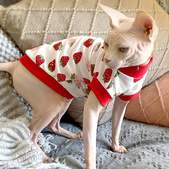 PUMYPOREITY Sphynx Cat Clothes, Stretchy Sweater, Soft Shirt, Pullover Pajamas, Turtleneck for Sphynx, Cornish Rex, Devon Rex, Red, XS