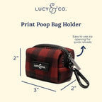Lucy & Co. Holly Jolly Dog Poop Bag Holder - Cute Designer Pet Waste Bag Dispenser, One Size, Red Buffalo Plaid
