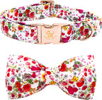 Elegant little tail Dog Collar, Pink Rose Print Pet Collar Summer Dog Collar Durable Metal Buckle Dog Collars Cotton Pet Adjustable Dog Collars for Medium Dogs