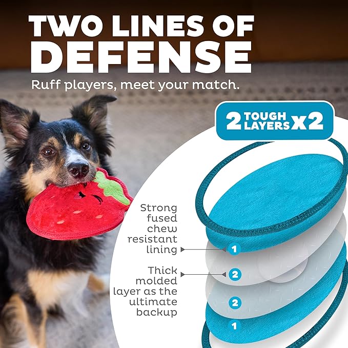 Outward Hound Tough Skinz Durable Squeaky Dog Toy with Two Tough Layers, Strawberry, Red, Medium