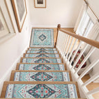 OJIA Non-Slip Stair Treads Matching Mat for Wooden Steps, Square Rubber Backing Anti-Slip Stair Carpet Landing Mat Stair Rugs 31x31 inch, Light Blue