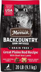 Merrick Backcountry Grain Free Dry Adult Dog Food Kibble With Freeze Dried Raw Pieces, Great Plains Red Recipe - 20.0 lb. Bag