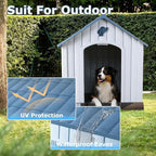 LEMBERI Large Plastic Dog House for Medium Large Dogs, Durable Waterproof Indoor Outdoor Doghouse with Air Vents and Elevated Floor, Easy to Assemble (Blue, 33.5" L x 31.5" W x 33.9" H)