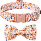 Unique Style Paws Autumn Leaf Collar with Bow Blue Leaf Flower Cotton Dog Collars for Small Medium Large Dogs