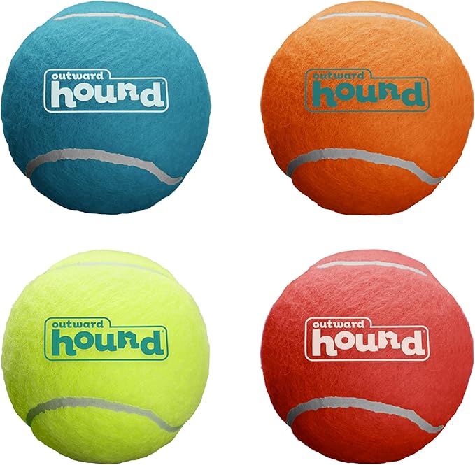 Outward Hound Squeaker Ballz 4-Pack Tennis Ball Dog Toys with Squeaker, Interactive Fetch Play for Pets 50 lbs and Over, Training Balls for Indoor & Outdoor Exercise, Large, 3-inch