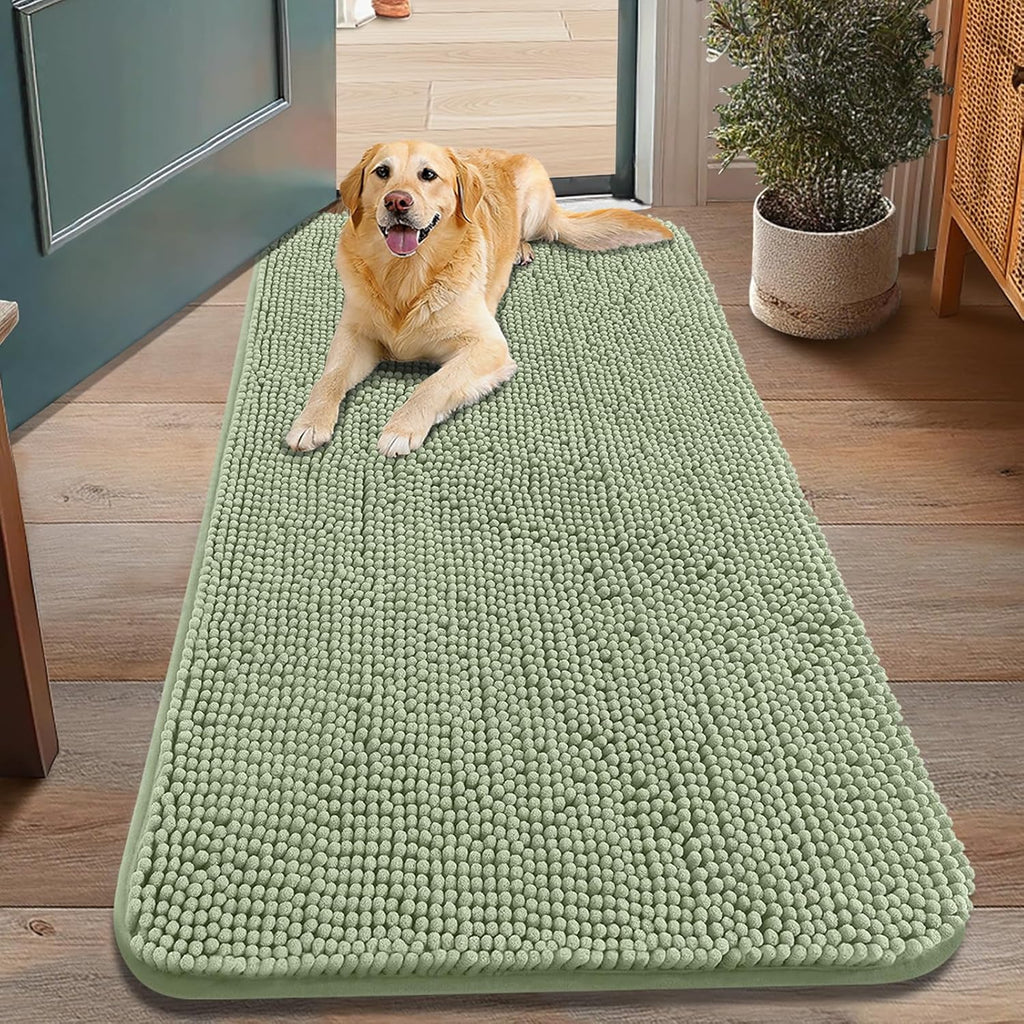 Smiry Dog Door Mat for Muddy Paws 48x30, Absorbs Moisture and Dirt Doormat, Non-Slip Washable Quick Dry Chenille Front Door Mat Indoor Entrance, Entryway Carpet for Inside Floor, Sage Green