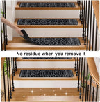 OJIA Boho Stair Treads Non-Slip Stair Runners for Wooden Steps Indoor 15PCS 30"x8" Washable Carpet Stair Treads Stair Mats Staircase Step Treads for Kids, Elders and Dogs, Stair Covers, Black