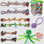 Dog Rope Toys for for Aggressive Chewers, Nearly Indestructible Dog Toys Set With Squeak Octopus for Large/Medium Dogs, Full of Attractiveness, Heavy Duty Natural Cotton Rope Chew Toy,Tug Toy 9 Pack