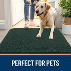 OLANLY Dog Door Mat for Muddy Paws 32x20, Absorbs Moisture and Dirt, Absorbent Non-Slip Washable Doormat, Quick Dry Chenille Mud Mat, Entry Indoor Entryway Carpet for Inside Floor, Blackish Green