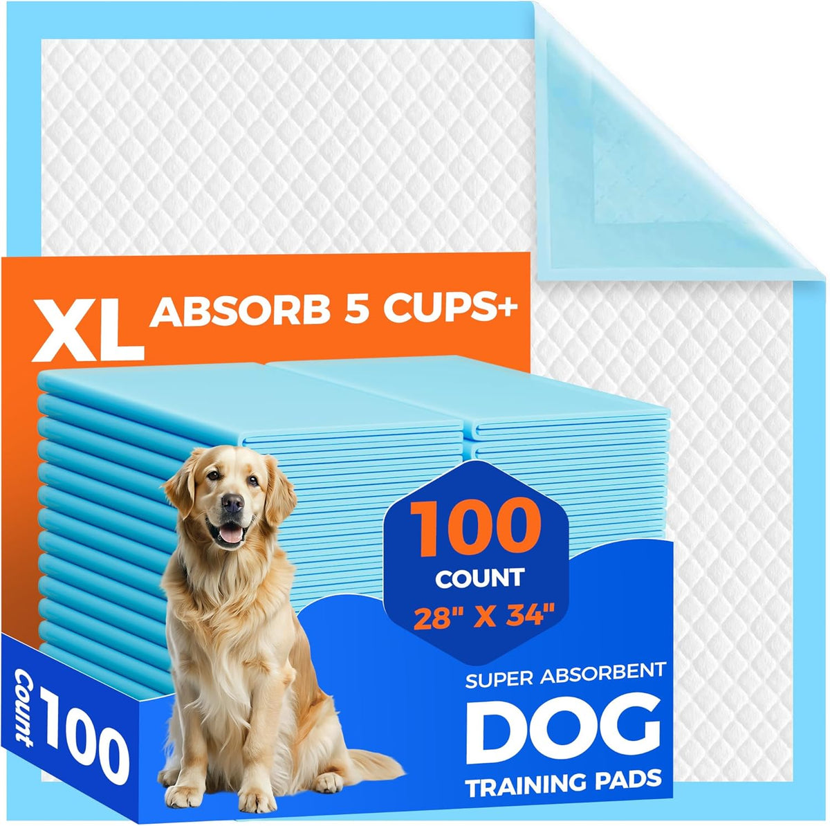 Dog Pee Pads Extra Large 28"x34" - 100 Pack Super Absorbent XLarge Puppy Pads 100 Count Leak-Proof Disposable XL Pet Potty Training Pads for Dogs, Puppies, Doggy